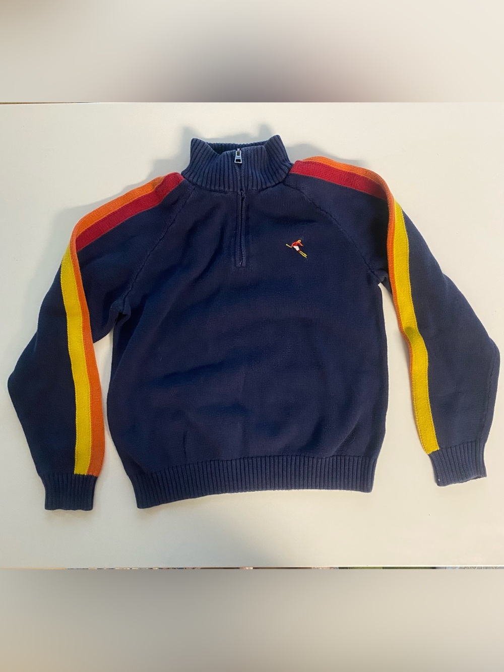 Janie and Jack retro stripe embroidered snow skier sweater